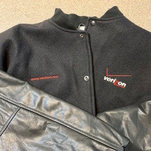 New Vantage Verizon Zocket Varsity Style Mens Jacket Black Wool Leather Size XL